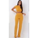 Two-piece fashion casual suit Womens high-elastic cotton wide-leg pants MY9298