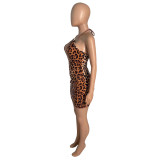Sexy mesh stitching leopard print tie dress Q21Y800