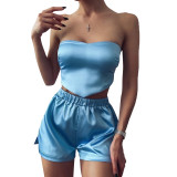 New solid color tube top and open back shorts casual suit K21ST156