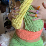 Womens color stitching halter neck wrap chest top corset sexy camisole slim waist top M21Z6W144