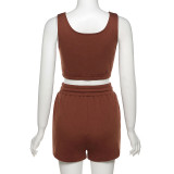 High waist lace-up fashion casual shorts vest suit women K21S00986
