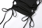 Nightclub fashion sexy suspender hollow drawstring tight dress K21D00868