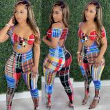 Two-piece fashion Womens color striped fashion casual bib pants OL6048