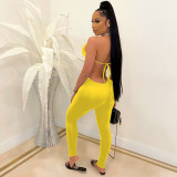 Solid color open back sexy jumpsuit slim trousers nightclub outfit DD8091