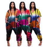 Casual color matching positioning printing loose large size jumpsuit JP1033