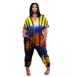 Casual color matching positioning printing loose large size jumpsuit JP1033