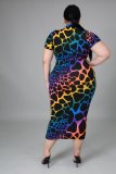 Womens printed short-sleeved dress fat lady dress fat lady dress SJ5281