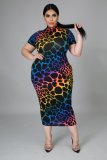 Womens printed short-sleeved dress fat lady dress fat lady dress SJ5281