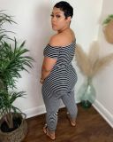 Womens Fashion Striped Home Comfortable Jumpsuit W2125