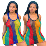 Spot mesh breathable printed dress printed dress F8220