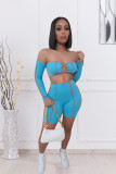 Fashion casual one-shoulder stitching bandage sexy slim two-piece suit JLX6891