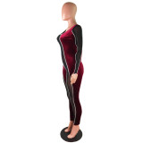 Velvet mesh stitching sexy slim-fit jumpsuit JLX6889