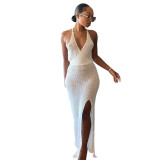 Fashionable V-neck halter lace-up see-through knitted beach suspender dress ZSC087