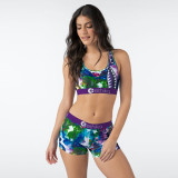 Womens Slim Personality Printed Sports Suit Two-piece Set LS6422