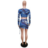 Mesh printed slim sexy beachwear sports breathable two-piece suit F8348