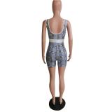 Positioning Printed Slim Jumpsuit Vest Yoga Sports Jumpsuit F8346