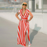 Fashion casual colorful striped waist dress YM176