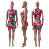 Sexy Womens dress with pleated print NK225