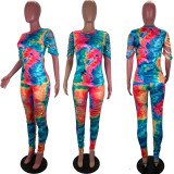 Spring and summer tie-dye burnt flowers casual two-piece suit trousers AMM8230