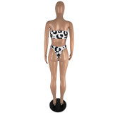 Fashion Sexy Cow Striped Print Bikini Three-piece Set with Chest Pad YZL841