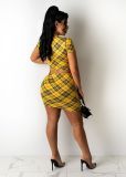 Ladies Fashion Casual Plaid Print Bundled Skirt Suit AT5121
