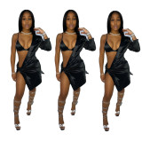 Pure color sexy tube top dress two-piece suit AMM8336