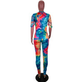 Spring and summer tie-dye burnt flowers casual two-piece suit trousers AMM8230