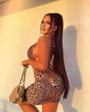 Womens sexy leopard print open back hollow round neck lace dress YIY1295