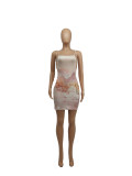 Womens dress with sling straps and hip print SSD2102106