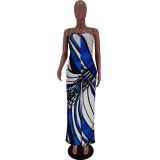 Womens tube top open back printed jumpsuit wide leg pants YIY1297