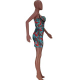 Sling dress tube top skirt positioning printing package hip skirt YIY1296