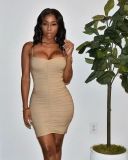 Womens sexy tube top tight-fitting strappy pleated dress YIY1314