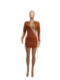 Womens new lace-up solid color irregular lace-up embroidered sexy dress SSD2102105