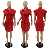 Womens individual pockets shrink waist button dress MTY6520