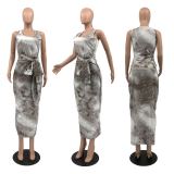 Plus size autumn and winter new tie-dye plus size Womens sexy dress H1361