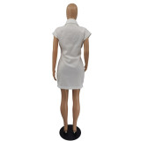 Womens individual pockets shrink waist button dress MTY6520
