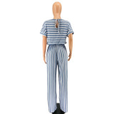 Striped printed knitted stretch style plus size Womens jumpsuit OSS20793