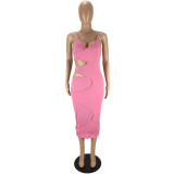 Sexy fashion hollow split-layer sling cotton dress MN9300