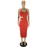 Sexy fashion hollow split-layer sling cotton dress MN9300