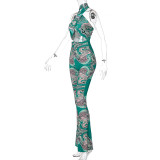 Hollow halter neck wrap chest fashion printed jumpsuit women P134681W
