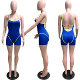 Summer beltless tight-fitting jumpsuit sexy hollow sapphire blue sports jumpsuit HM5471