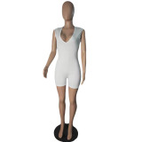 Fashionable womens Deep V Neck Hole Strip Sleeveless Slim Jumpsuit CN0115