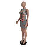 Sleeveless tie round neck skirt dress women CN0121