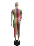 Fashion mesh print slit blouse dress S962