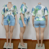 Two-piece printed short-sleeved casual T-shirt suit N7081