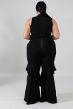 Two-piece plus size womens vest zipper wide-leg pants SC0122