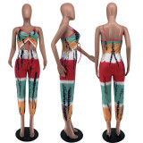 Fashion casual pattern positioning printing bandage wrapped chest piece trousers L6280
