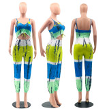Fashion casual pattern positioning printing bandage wrapped chest piece trousers L6280