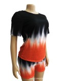 Hot-selling two-piece set of contrast color positioning tie-dye printing L2428