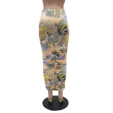 New Hawaiian print and ankle sexy bag hip skirt long skirt M9047